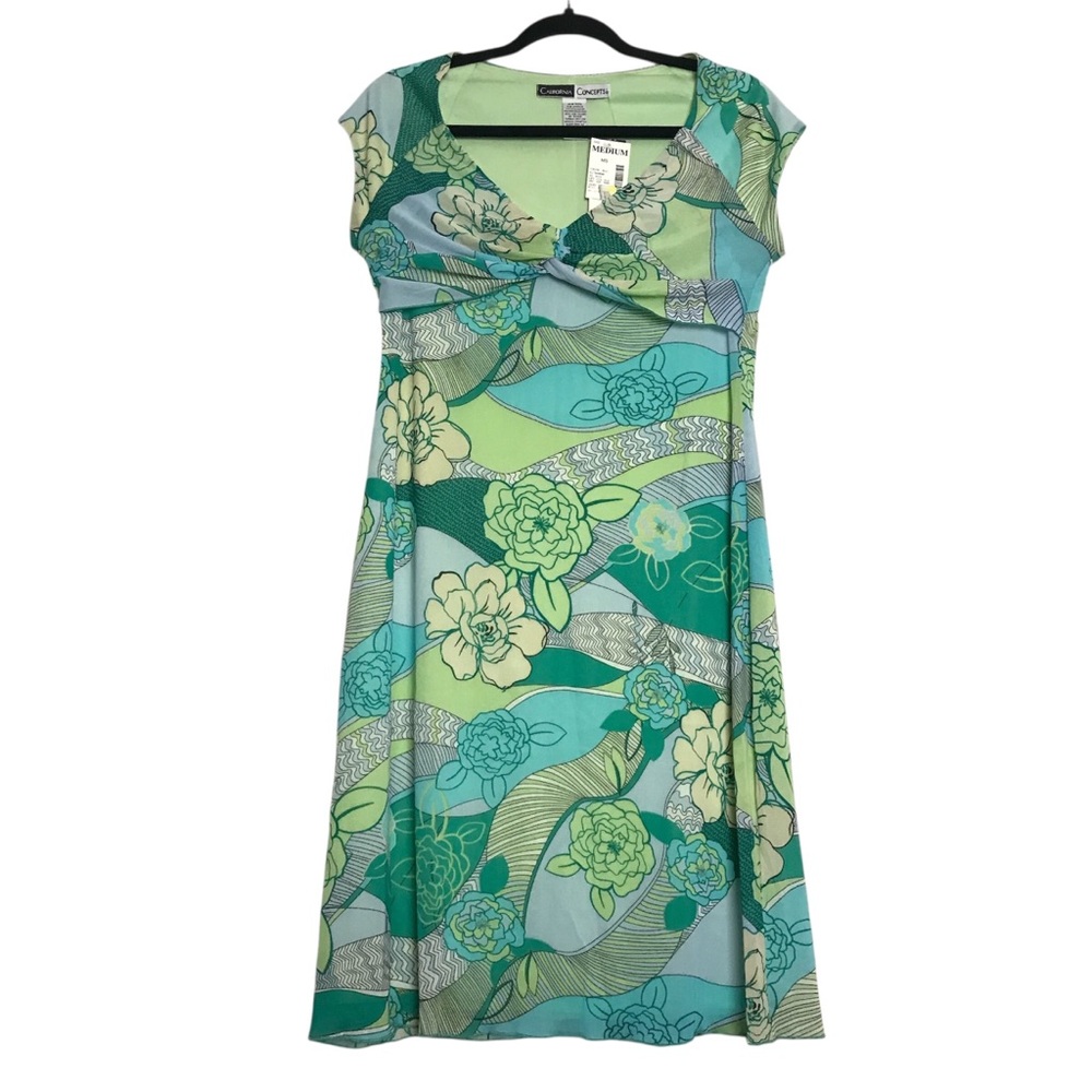 California Concepts Y2K Green Floral Mesh Babydoll Dress Size M Fairy Grunge